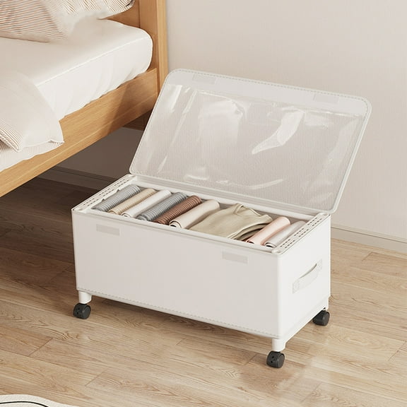 Blaxill Under Bed Storage Container with Wheels | Large Rolling Underbed Organizer with Clear PVC Lids | Sturdy Cloth & Metal Frame for Shoes Clothes Linens | 22.4x11.8x11.4in | 1-Piece White