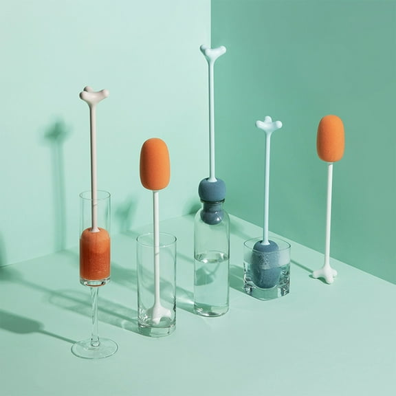 Blaxill Bottle Cleaning Sponge Brush with Stand | 11 inch Long Handle Non-Slip Grip | High-Resilience Foam Head for Bottles, Glassware, Flasks, Sports Bottles | 1 Pack | Pink/Blue/White