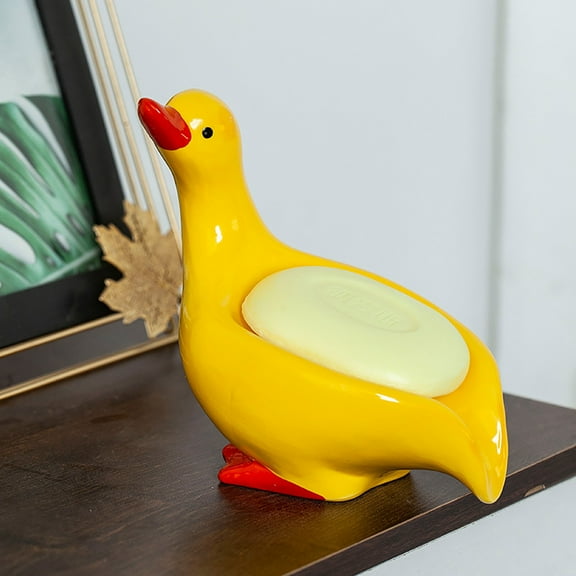 Blaxill Ceramic Soap Box Holder | Yellow Duck Shaped Decorative Tray | Integrated Drainage Keeps Bar Soap Dry | Compact Countertop Organizer | Gift Idea | 1 Piece