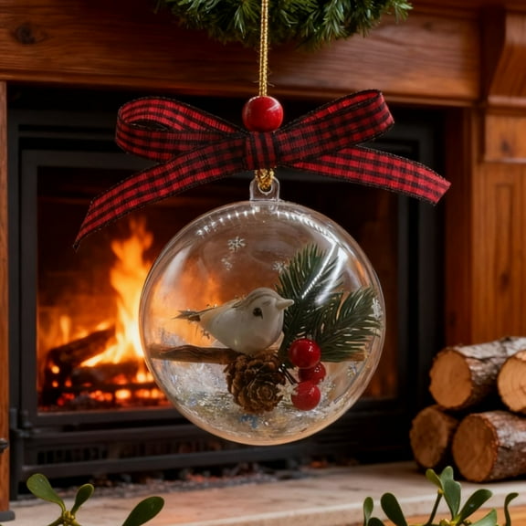 Blaxill Christmas Ornament Transparent Ball | 3D Realistic Bird Design | Hand-Sculpted Hanging Decoration | Dome Optical Illusion | Glitter Swirl Feature | Music Box | 1 Piece