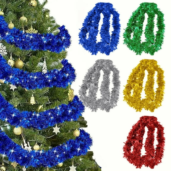 Blaxill Christmas Tinsel Garland 78.7 Inch Metallic Hanging Decoration | Vibrant Gold Silver Red Green Blue | Plastic Material | Ideal for Xmas Tree Home Party Décor