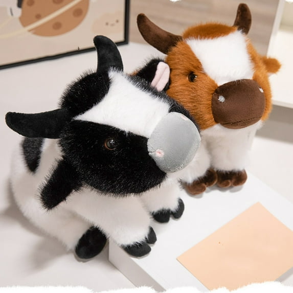 Blaxill Cow Simulation Plush Doll | Farm Animal Model Toy | Soft Stuffed Ornament | Realistic Decor Figurine | Bedroom Home Office Accessory | Gift | 1 Pack