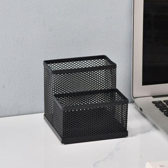 Blaxill Desk Organizer, Metal Pen Holder, Black Office Supplies Storage, Compartment Letter Style, 4.13x4.13x3.82in, Home/Office