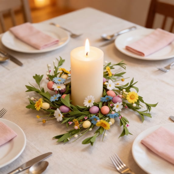 Blaxill Easter Decorations, Door Wreath, Spring Home Decor, Multicolor Candle Ring, Plastic, 30cm, Party/Table Centerpiece