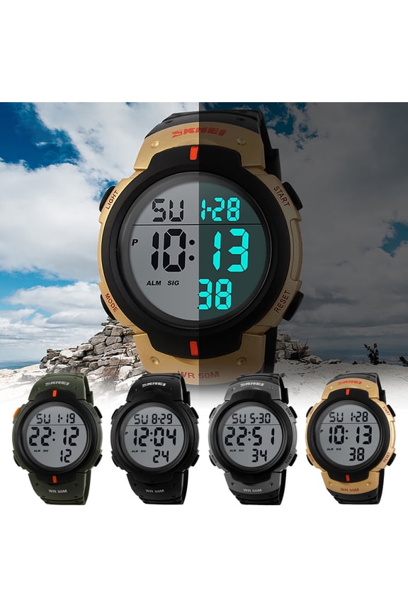 Electronic sports watch | multi-function digital chronograph | waterproof 50M | luminous display | rugged all-black silicone strap | stopwatch timer alarm | durable long battery