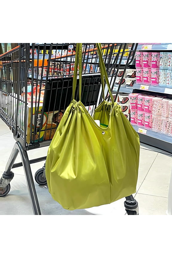 Folding Travel Storage Bag | Portable Waterproof Durable Polyester Tote | Large Capacity | Lightweight Bunched Supermarket Shopping Bag | Navy/Blue/Green/Khaki | 1pc