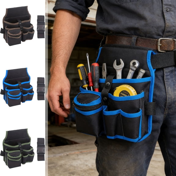 Blaxill Gardening Tool Pouch, Heavy Duty Waist Bag, Multi-Pocket Organizer, Nylon Utility Storage, Blue/Coffee/Green, For Maintenance//DIY