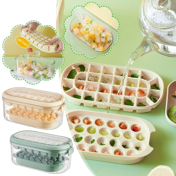 Blaxill Ice Cube Maker Box | Large Capacity Food Grade PP PET | Refrigerator Ice Storage | 54 Ice Cubes | Portable Handle | Round & Square Cells | Ice Scoop Included | Transparent Lid