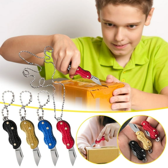 Blaxill Mini Portable Pocket Knife Necklace | Folding Stainless Steel Keychain | Peanut Shape Design | Non-Slip Groove | Lightweight | Easy Carry for Fishing, Camping, Hiking
