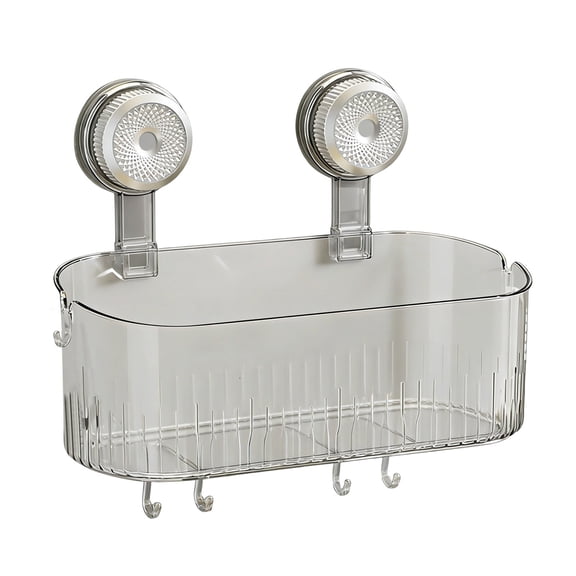 Blaxill No-Drill Bathroom Suction Storage Box | 2026 Model | Removable Wall Mounted Acrylic Organizer | Transparent Shower Basket with Hooks | 1 Pack | Easy Install | Durable Bathroom Shelf