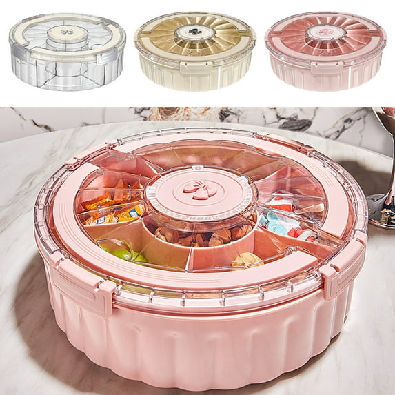 Blaxill Octagonal Multi-Compartment Fruit Candy Snack Box Organizer | Clear Pink Khaki | Visible Storage Deer Handle | Durable Plastic | 11.4x11.4x3.7in | 1 Pack