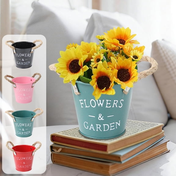 Blaxill Outdoor Flower Pot Iron Metal Milk Can Vase | Vintage Village Floral Bucket | French Farmhouse Pitcher for Desktop Decor | 14x14x13cm | Multi-Color | 1 Pack