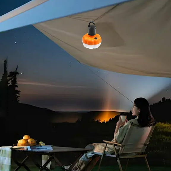 Blaxill Outdoor Pumpkin Camping Lantern | Telescopic Pole Adjustable Height | 3 Brightness Settings | Lightweight Portable LED Light | Green Yellow Red | Rechargeable Lithium Battery | 15.77cm