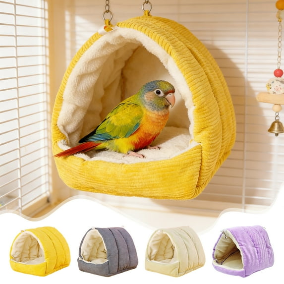 Blaxill Parrot Nest Hammock Warm Plush Winter Bird House | Thick Cotton Hanging Cage Bed | Medium-Sized Parrots Resting Perch | Soft Fabric | Yellow Gray Green Purple 20x19x19cm
