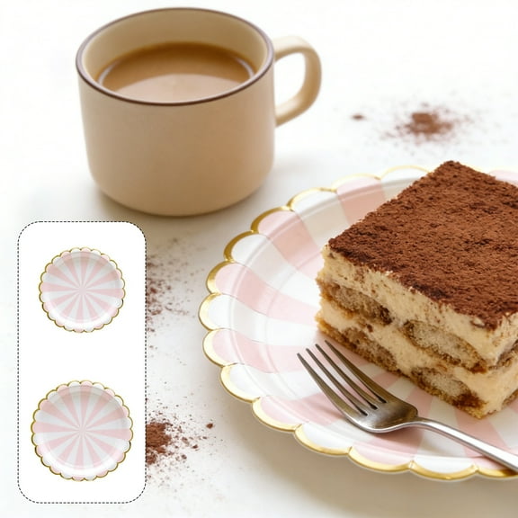 Blaxill Pinky Gold Foil Striped Paper Plates | Elegant Disposable Party Plates | 7in & 9in Versatile Sizes | Sturdy Paper Construction | 16 Pack | Birthday Celebration Tableware