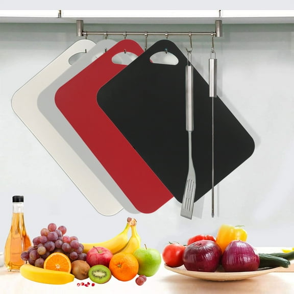 Blaxill Plastic Cutting Boards Set | 4-Piece Extra Large Non Slip Dishwasher Safe Double Sided Food Prep Boards With Easy Grip Handle And Grinding Area | 11.4"x7.4" Gray White Red | Kitchen Meat