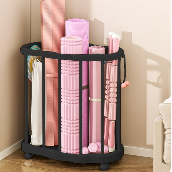 Blaxill Plastic Removable Laundry Basket with Movable Rollers | Clothes Storage Rack | Ventilated Open Vertical Bars | Large Space Saver | Black/White | 19.29x19.29x11.42in