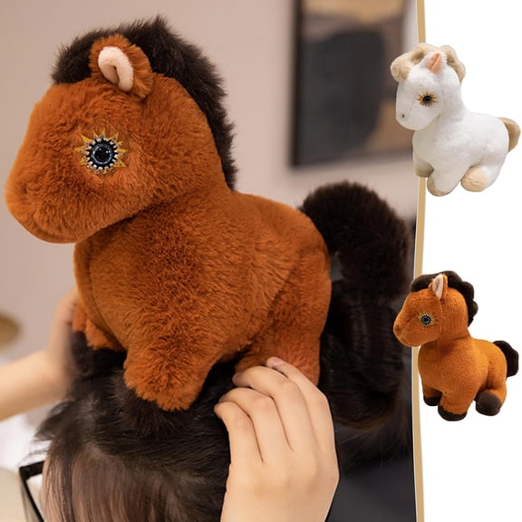 Blaxill Plush Pony Horse Doll Year of the Horse Zodiac Decor | Imitation Stuffed Animal | Soft Cotton Material | 9 Inch Cuddly Toy | Home Office | Brown White | 1 Pc