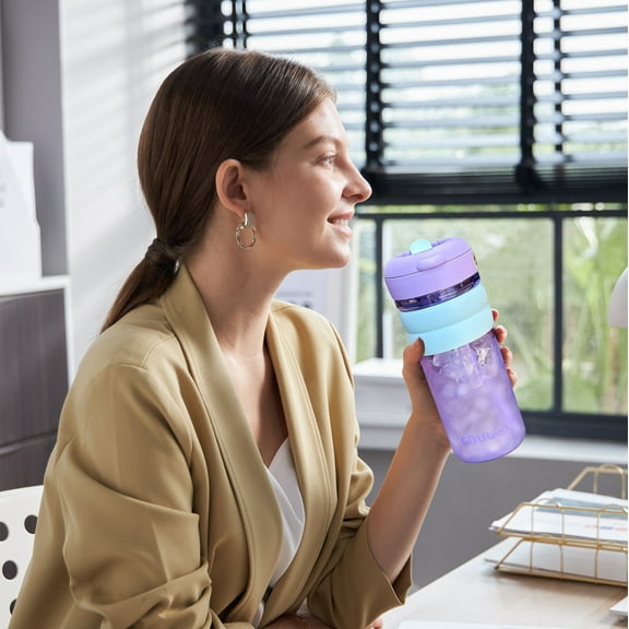 Blaxill Sports Water Bottle 27oz | Edible Grade Plastic | Leakproof Locking Cover | Stirring Filter | Non-Slip Handle | Green/Pink/Purple | Outdoor Gym Office | 4.5x3.1in