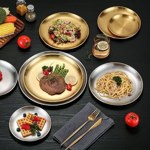 Blaxill Stainless Steel Barbecue Plate | Thickened Disk Serving Platter | Matte Brushed Finish | Durable, Stackable Tray for Desserts, Steaks, Pasta | Multiple Sizes | Single Piece