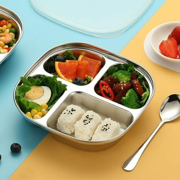 Blaxill Stainless Steel Divided Plate | Indestructible Sectional Dinner Tray | 304 Grade | Dishwasher Safe | 3 Compartments | Snack & Lunch | 7.67"x7.67"x1.57" | Silver