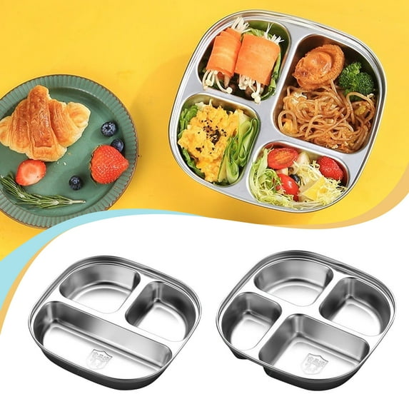 Blaxill Stainless Steel Divided Plate | Indestructible Sectional Dinner Tray | 304 Grade | Dishwasher Safe | 3 Compartments | Snack & Lunch | 7.67"x7.67"x1.57" | Silver