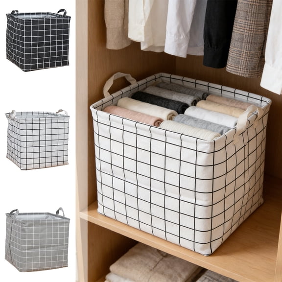 Blaxill Storage Basket Bin Organizer | Linen Fabric Foldable Box with Handle | 12.6x12.6x12.6in | Black, Gray, White | Space-Saving Laundry, Closet, Home Storage | Durable, Easy Clean
