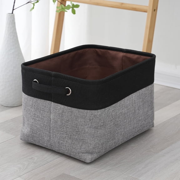 Blaxill Storage Basket Fabric Bin Organizer | Large 14.96x11.02x9.45in Foldable Flax Storage Box Gray Blue Green Brown | Sturdy Handles | Home Closet Laundry Playroom Gift