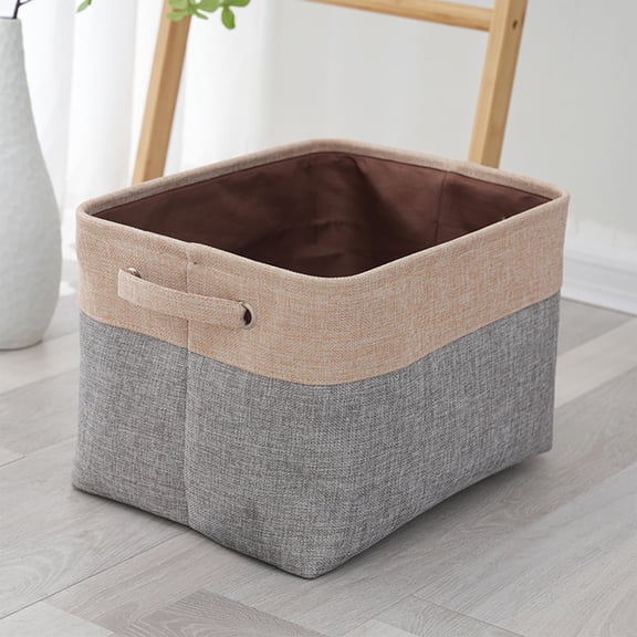 Blaxill Storage Basket Fabric Bin Organizer | Large 14.96x11.02x9.45in Foldable Flax Storage Box Gray Blue Green Brown | Sturdy Handles | Home Closet Laundry Playroom Gift