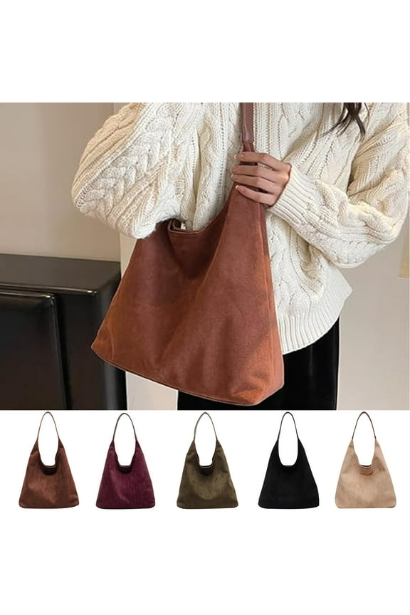 Suede Tote Bags for Women, Work Handbags, Slouchy Office Shoulder Bag, Brown Suede Purse with Handle for Daily and Business Clearance