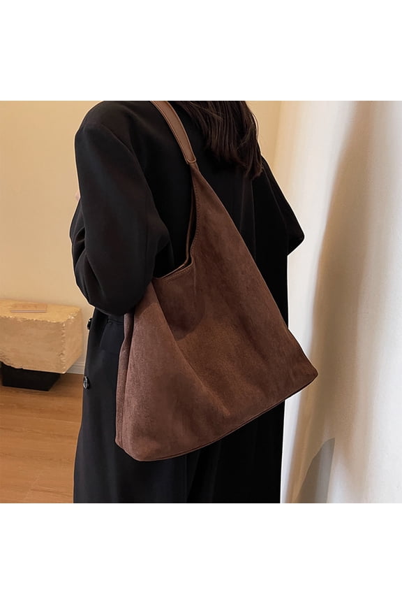 Suede Tote Bags for Women, Work Handbags, Slouchy Office Shoulder Bag, Brown Suede Purse with Handle for Daily and Business Clearance