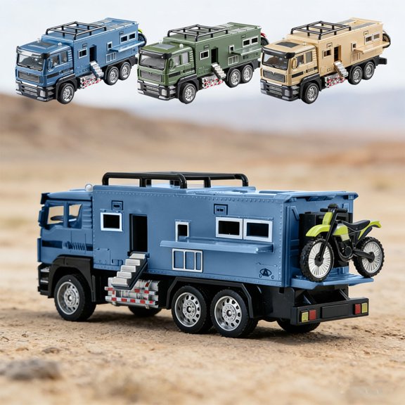 Blaxill Toy Truck, RV Model, Alloy Vehicle, Off-road Car, 20x9x6cm, Blue/Green/Yellow, Durable Portable Play