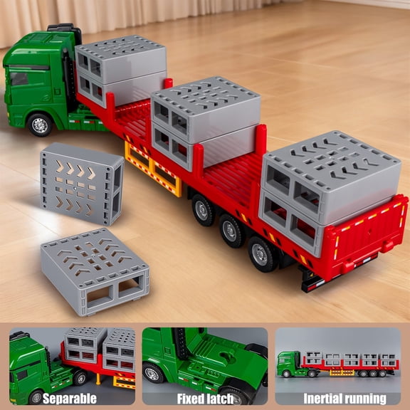 Blaxill Transport Vehicle Toy Model | Large Simulation Trailer Container Truck | Inertial Drive | Detachable Cargo Box | Realistic Food Accessories | Plastic | 14.6in