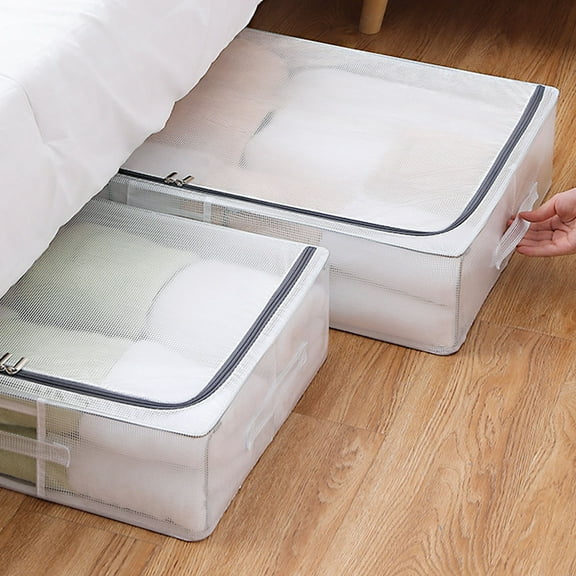 Blaxill Underbed Storage Box Transparent Fabric Organizer | Large Foldable Blanket & Clothing Storage | Sturdy Moisture-Resistant Container | Home Closet Garage Attic Space Saver | 50x40x15cm