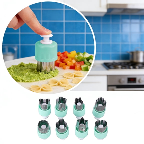 Blaxill Vegetable Fruit Press Embossing Tool Set | Stainless Steel, 8 Pcs | Blue, Light Blue, Pink, White, Red, Purple, Green, Yellow | Easy-Grip, Multi-Shape Cutter | 3.2x6.2cm, Kitchen Craft Decor