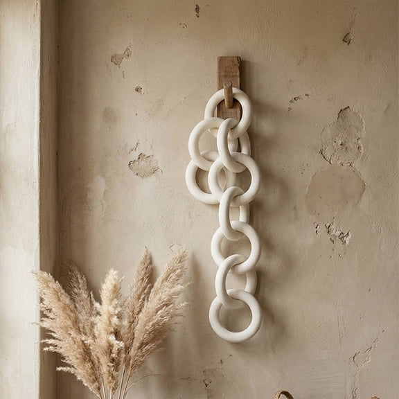 Blaxill Wall Hanging, Home Decor, Ceramic Decoration, Elegant Style, 9 Rings Chain, White, for Living Room/Bedroom