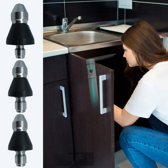 Blaxill Washer Sewer Spout Nozzle 1/4 Inch Stainless Steel Cleaning Sprayer | 5000 PSI Max Pressure | 1 Front Jet + 6 Rear Jets | Hot Water Use | Pipe Unclogger | 1 Pack