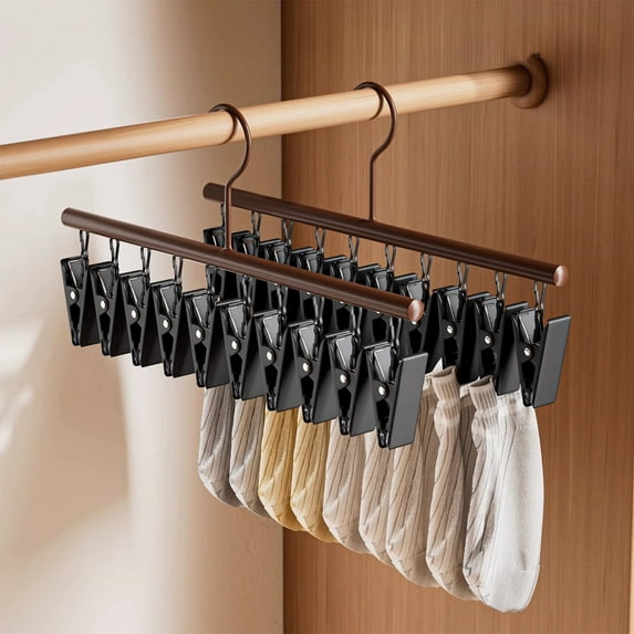 Blaxill Wood Clothes Drying Rack with Windproof Clips | Seamless Non-Slip Hanger for Socks, Underwear, Scarves, Pants, Leggings | Space-Saving Organizer | 35x10cm | 1 Pack
