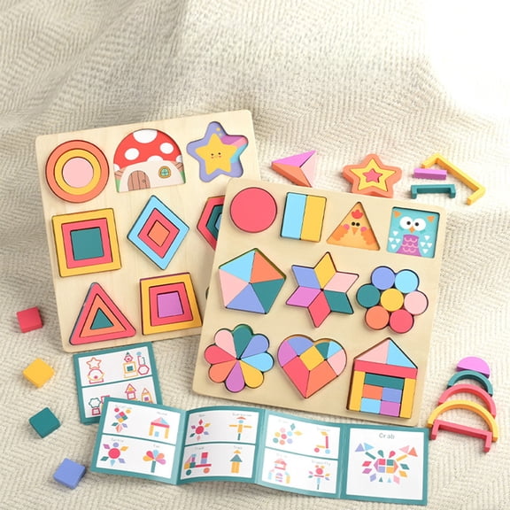 Blaxill Wooden Geometry Puzzle Board | Educational Building Blocks for Math Learning | Colorful Shapes | Cognitive Skill Development | 1 Piece | 8.85x8.85x0.39 Inch