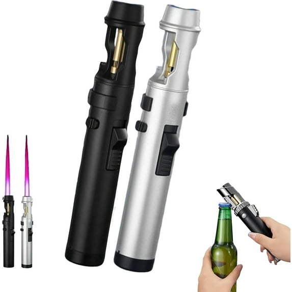 Blazara Plasma Electric Lighter, Blazara Torch Lighter,Lightsaber Lighters Torch, Outdoor Windproof Straight Flame Lighterz, Can be Used as a Bottle Opener (Silver+Black)