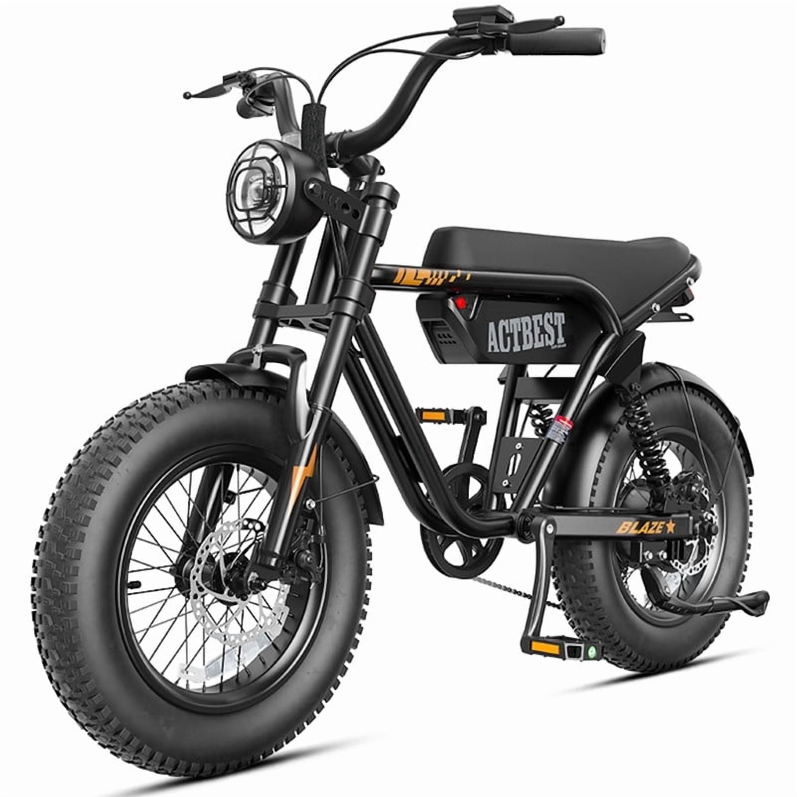 Actbest Blaze Retro Electric Bike for Adults, 16"x4.0 Fat Tire Vintage E‑Bicycle, 500W Hub Motor 28MPH（Peak 1500W）, 48V 13Ah Removable Battery, Dual Shock Absorption,Black & Gray