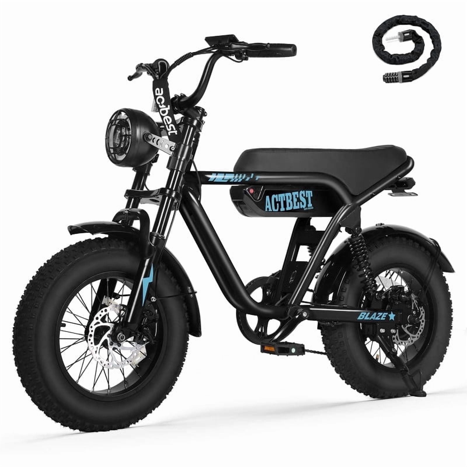 Actbest Blaze Retro Electric Bike for Adults, 16"x4.0 Fat Tire Vintage E‑Bicycle, 500W Hub Motor 28MPH（Peak 1500W）, 48V 13Ah Removable Battery, Dual Shock Absorption,Black & Gray