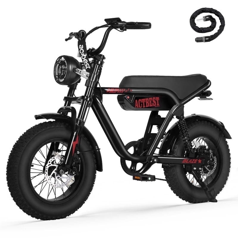 Actbest Blaze Retro Electric Bike for Adults, 16"x4.0 Fat Tire Vintage E‑Bicycle, 500W Hub Motor 28MPH（Peak 1500W）, 48V 13Ah Removable Battery, Dual Shock Absorption,Black & Gray