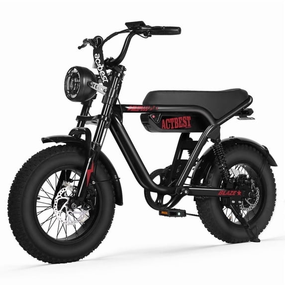 Actbest Blaze Retro Electric Bike for Adults, 16"x4.0 Fat Tire Vintage E‑Bicycle, 500W Hub Motor 28MPH(Peak 1500W), 48V 13Ah Removable Battery, Dual Shock Absorption,Black & Red