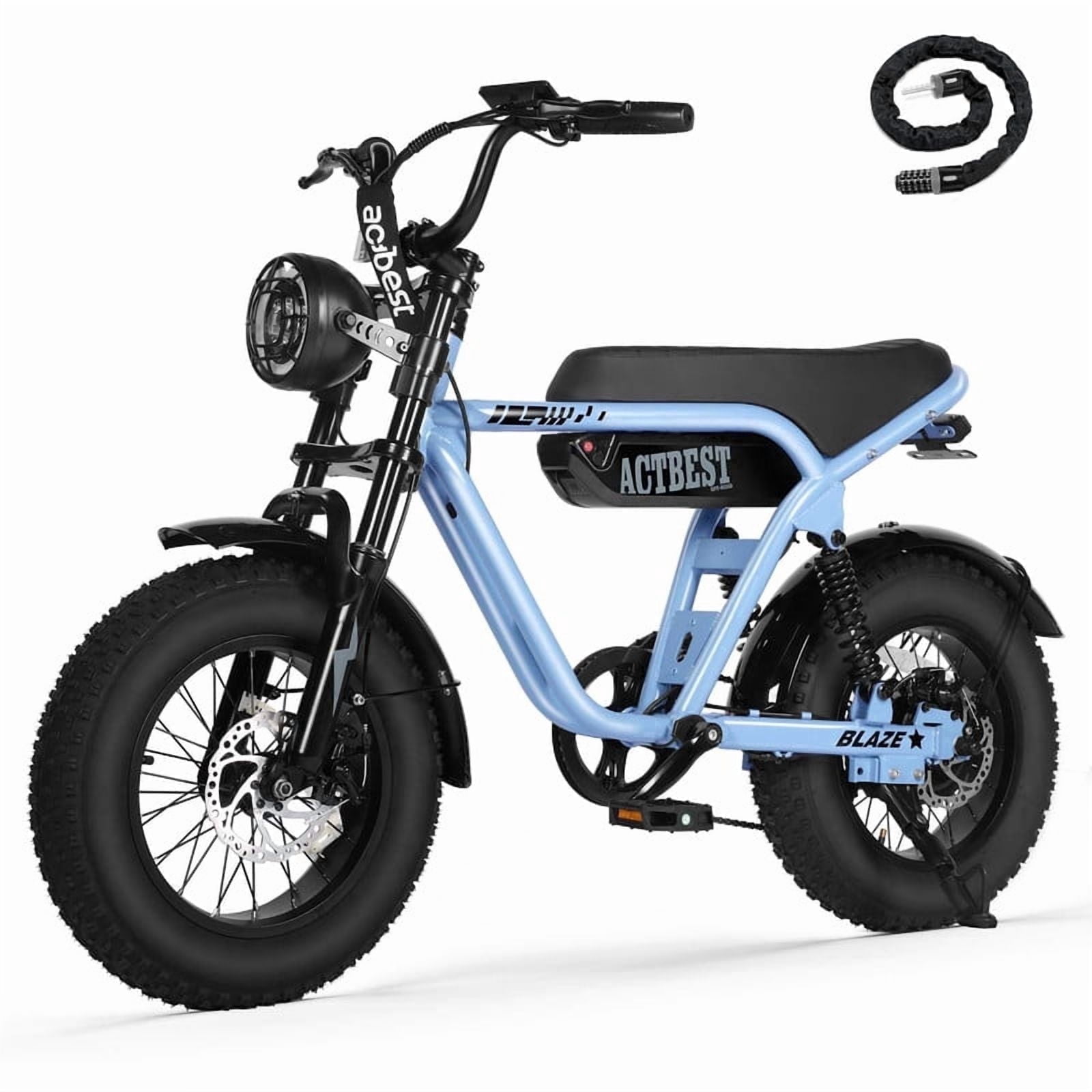 Actbest Blaze Retro Electric Bike for Adults, 16"x4.0 Fat Tire Vintage E‑Bicycle, 500W Hub Motor 28MPH（Peak 1500W）, 48V 13Ah Removable Battery, Dual Shock Absorption,Black & Gray