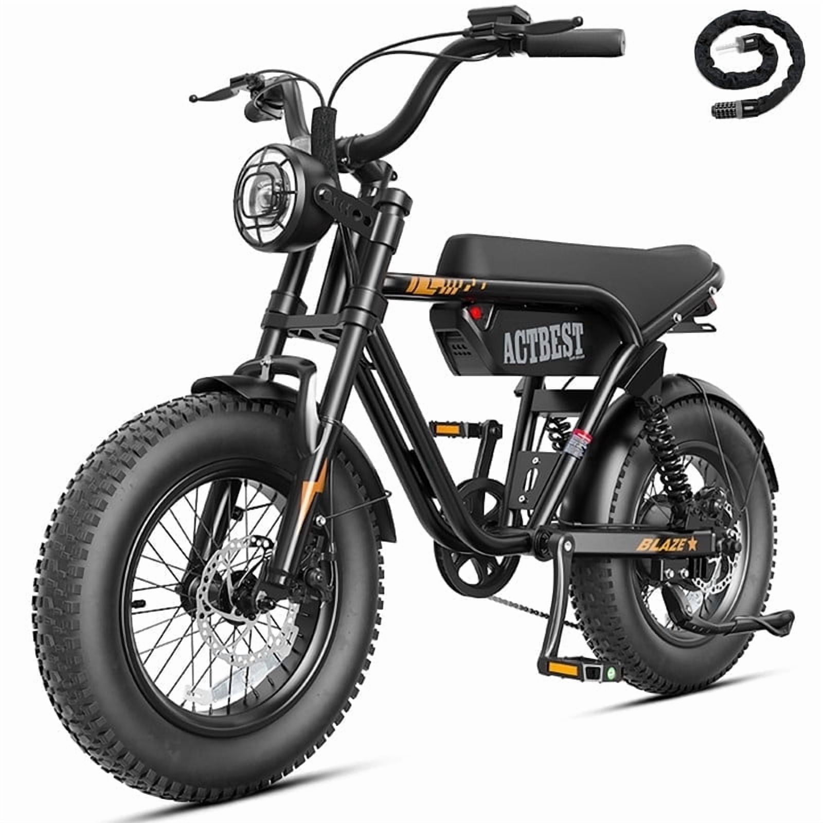 Actbest Blaze Retro Electric Bike for Adults, 16"x4.0 Fat Tire Vintage E‑Bicycle, 500W Hub Motor 28MPH（Peak 1500W）, 48V 13Ah Removable Battery, Dual Shock Absorption,Black & Gray
