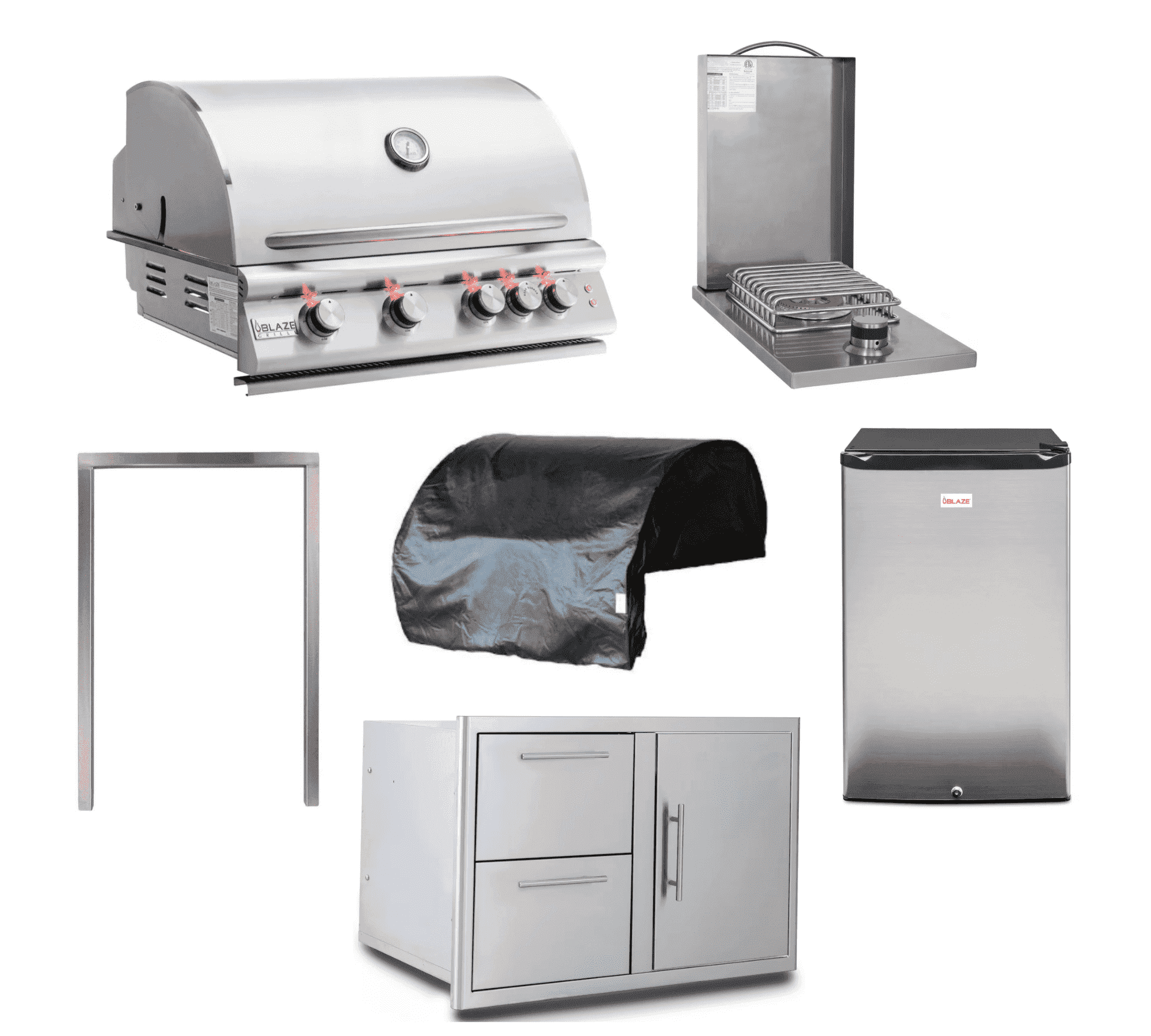 Blaze 32-Inch 4-Burner LTE Built-In Natural Gas Outdoor Kitchen Bundle with Side Burner, Drawer Combo, 4.4 cu. ft. Fridge, Trim Kit & Cover