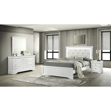 Blaze 4 Pc Queen Bedroom With Led Headboard In White - Enhance Your Style Bed, Dresser, Mirror, Nightstand Modern Piece For A And Mellow
