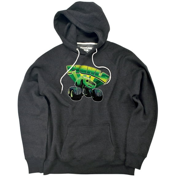 Blaze And The Monster Machines Pickle Badge Unisex Adult Slim Fit Pull-Over Heather Hoodie, Charcoal, Small