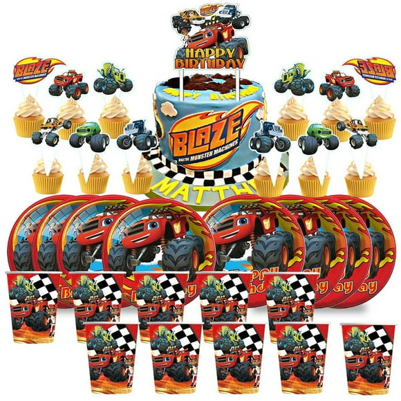 Blaze Birthday Cups Party Supplies Plates Fans Decorations Cake Topper Decor